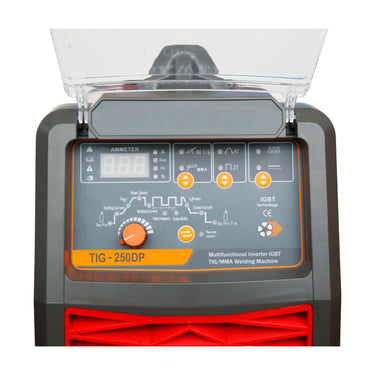 TIG-250DP TIG Welder Inverter 250A | Dual Voltage 110V/220V | DC TIG & MMA Stick Welding | IGBT Technology | Includes WP-26 TIG Torch, Ground Clamp, Electrode Holder & Gas Hose | Heavy-Duty Welding Machine